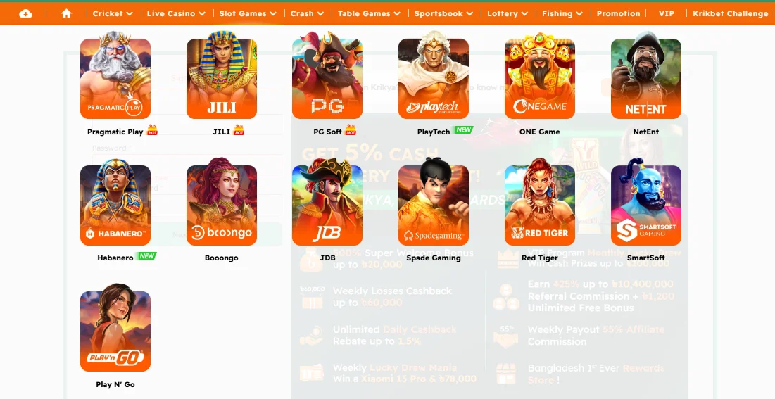 Overview of Krikya Casino games